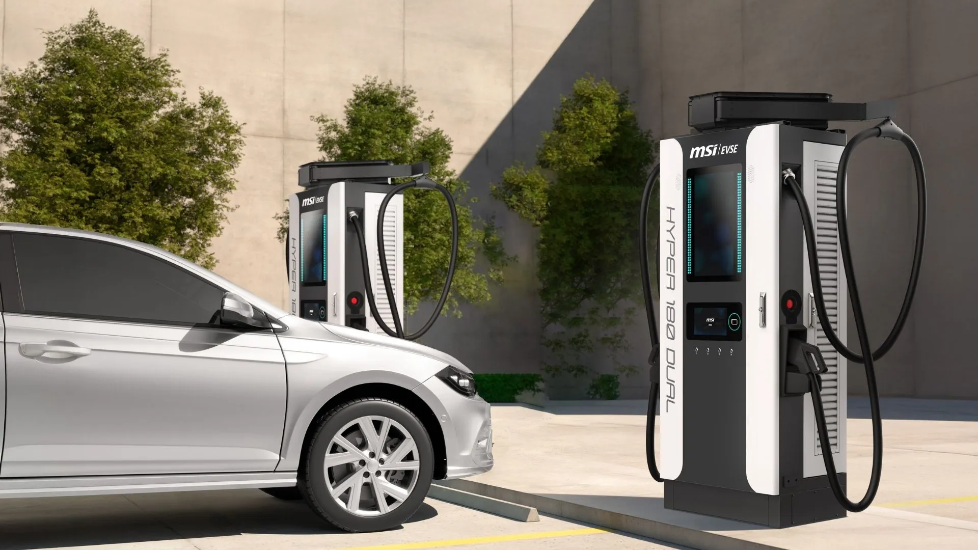 Hyper 180 雙通道電動車充電器準備在美麗的場所為車輛充電